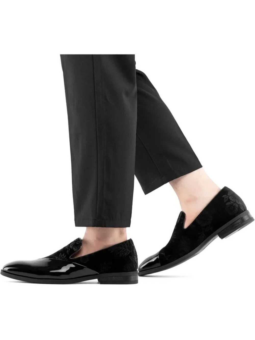 Men's Black Velvet Patent Leather Tuxedo Classic Slip On Loafers Dress Shoes